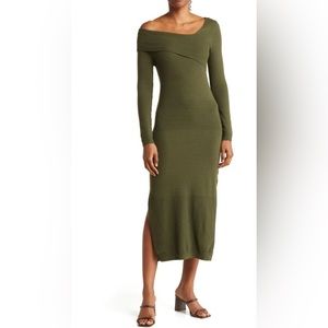 NWT STITCHDROP Asymmetric Neck Sweater Dress in Green
